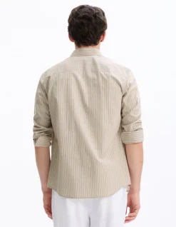 Regular gestreepte shirt 100% katoen - beige