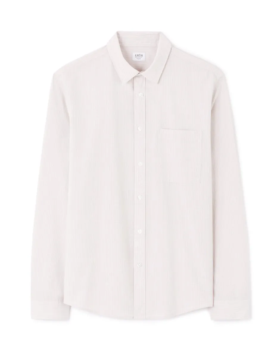 Regular gestreepte shirt 100% katoen - beige