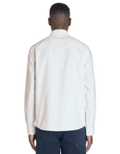 Regular gestreepte shirt 100% katoen - groen