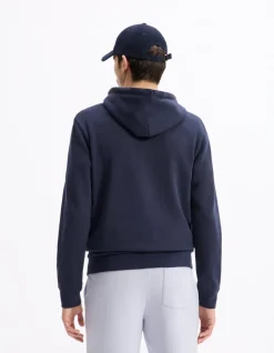 Regular hoodie met capuchon en rits 100% katoen - marineblauw