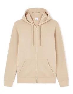 Regular hoodie met rits 100% katoen - beige