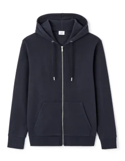 Regular katoenen mix hoodie met rits en capuchon - marineblauw