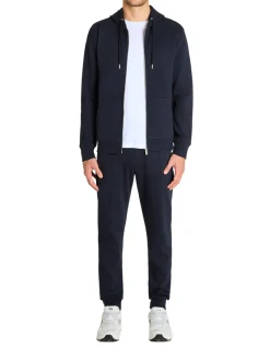 Regular katoenen mix hoodie met rits en capuchon - marineblauw