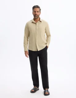 Regular slub overhemd 100% katoen - beige