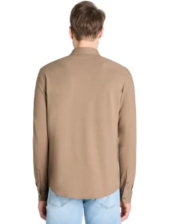 Regular stretch piqué katoenen overhemd - taupe