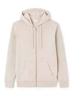 Regular sweatshirt met capuchon en rits van katoenmix - beige