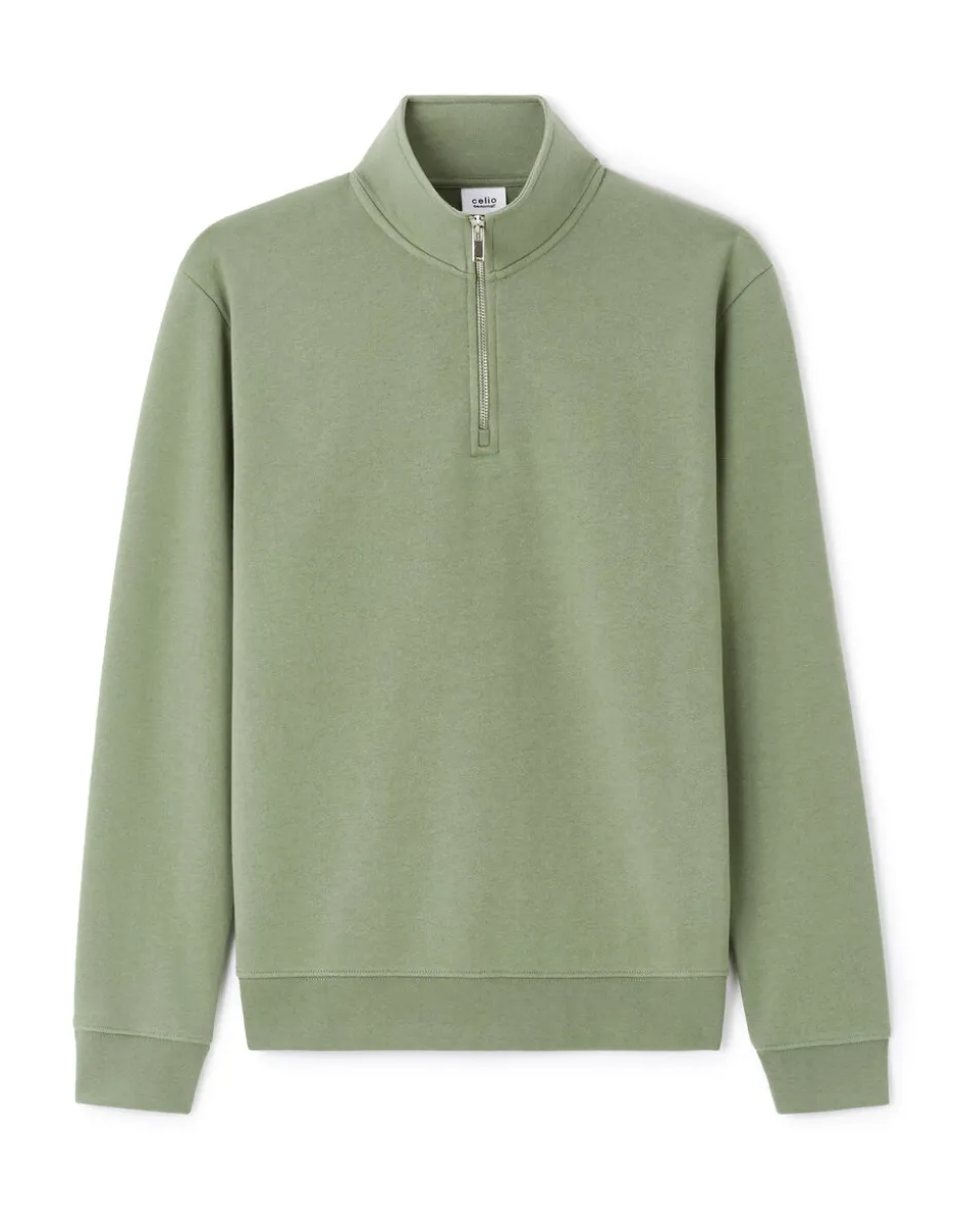 Regular sweatshirt met rits in katoenmix - groen