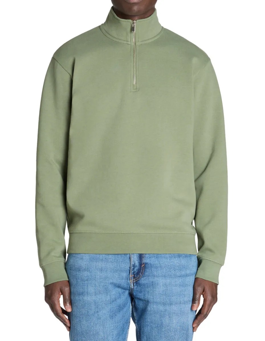Regular sweatshirt met rits in katoenmix - groen
