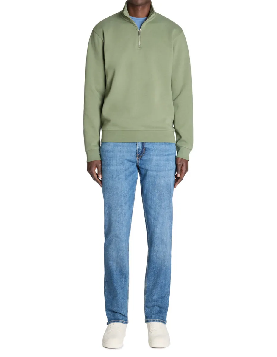 Regular sweatshirt met rits in katoenmix - groen