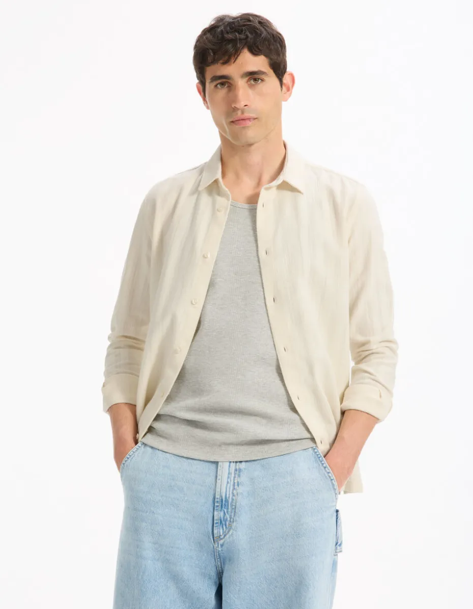 Regulare jacquard shirt 100% katoen - wit
