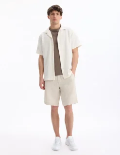 Regular-fit effen jersey overhemd - beige