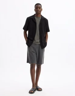 Regular-fit effen jersey overhemd - zwart