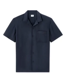 Regular-fit overhemd van 100% viscose - marineblauw