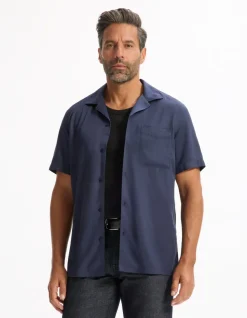 Regular-fit overhemd van 100% viscose - marineblauw