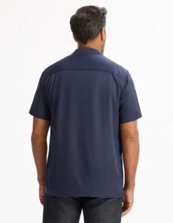 Regular-fit overhemd van 100% viscose - marineblauw
