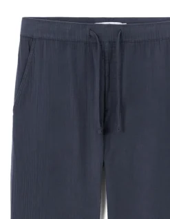 Relaxed fit broek 100% katoenen mousseline - marineblauw