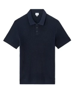 Ribgebreide regular fit polo - marineblauw