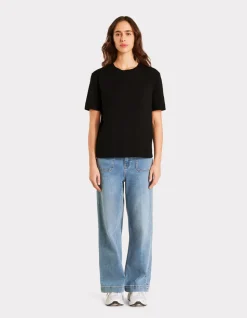 Ronde hals katoenen t-shirt - zwart