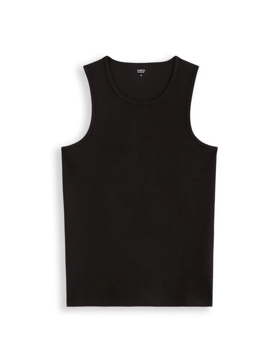 Ronde hals tanktop van stretchkatoen - zwart