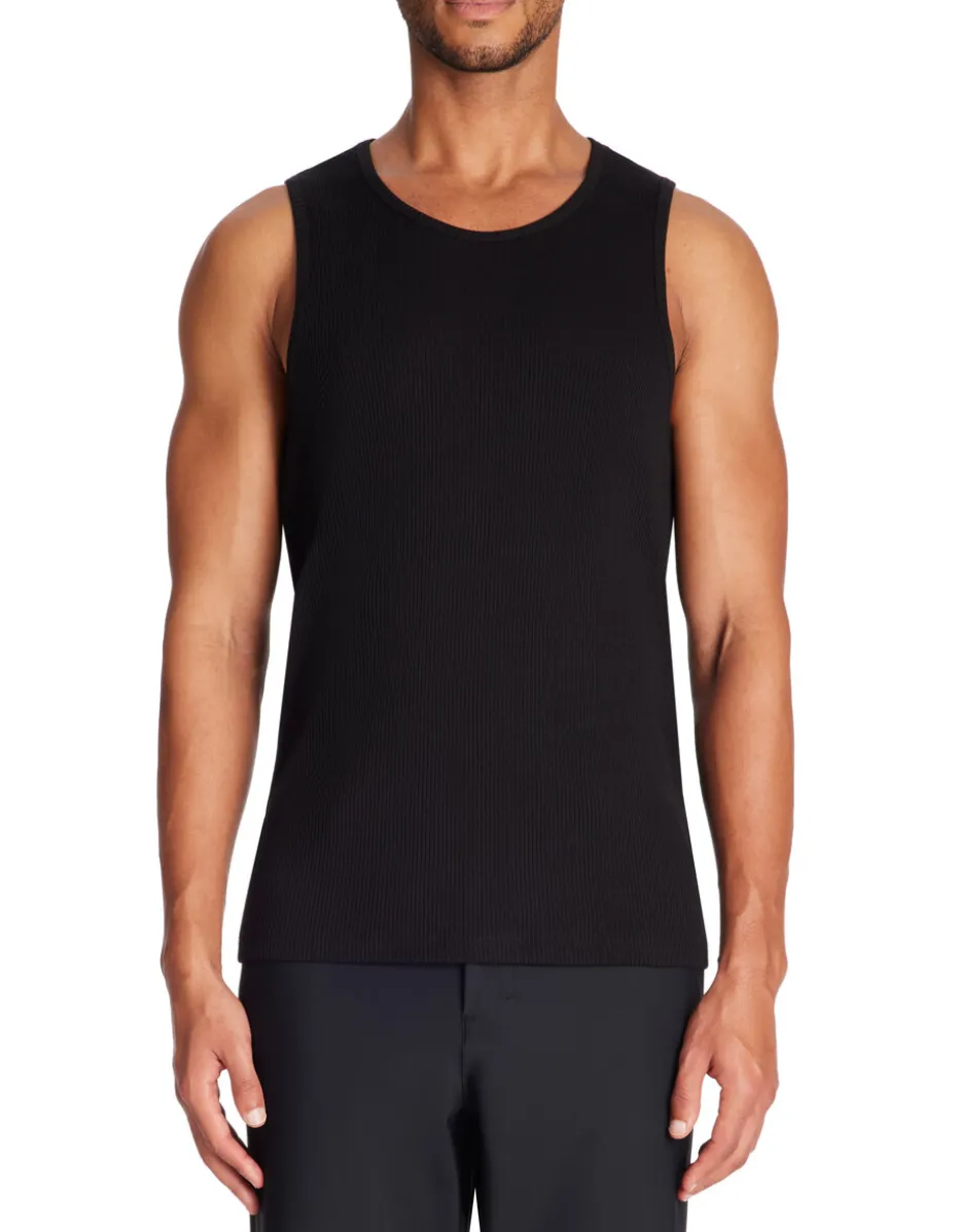 Ronde hals tanktop van stretchkatoen - zwart