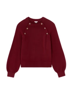 Ronde hals trui met sierknopen - rood
