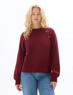 Ronde hals trui met sierknopen - rood