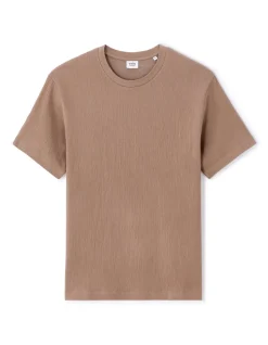 Ruimvallend T-shirt ronde hals geplooid - taupe