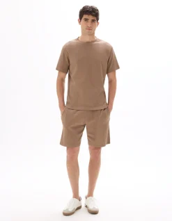 Ruimvallend T-shirt ronde hals geplooid - taupe