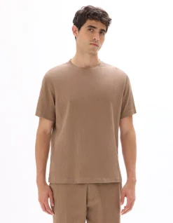Ruimvallend T-shirt ronde hals geplooid - taupe