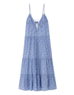 Saint-Tropez - Lange soepelvallende blauwe bandjesjurk