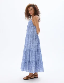 Saint-Tropez - Lange soepelvallende blauwe bandjesjurk