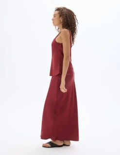 Satijnen midi-rok - Rood