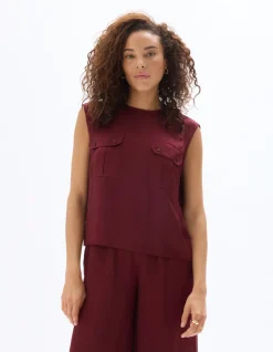 Satijnen mouwloze blouse - vijg