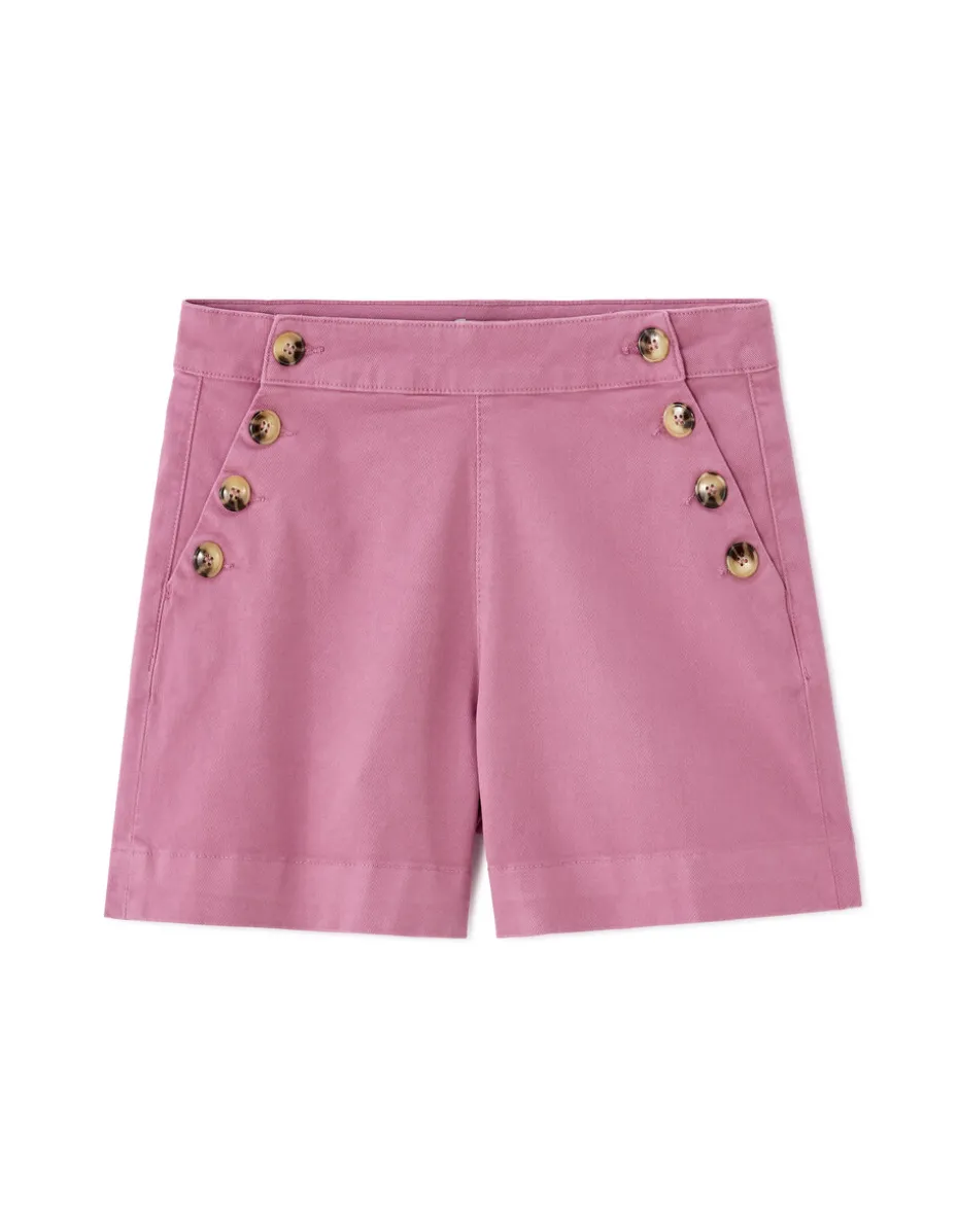 Short met sierknopen - roze
