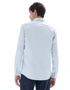Slim fit 100% katoen dobby hemd - lichtblauw