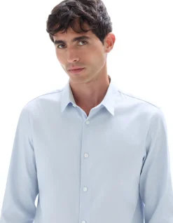 Slim fit 100% katoen dobby hemd - lichtblauw