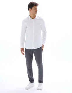 Slim fit dobby 100% katoen overhemd - wit