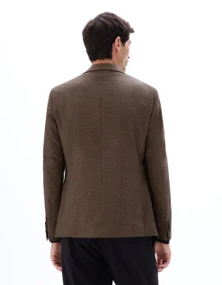 Slim fit geruite blazer - bruin