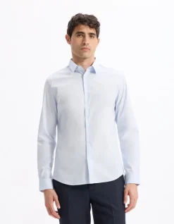 Slim fit hemd in stretch katoen - lichtblauw