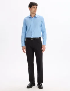 Slim fit hemd in stretchkatoen - middenblauw