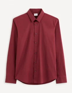 Slim fit hemd van stretchkatoen - bordeaux