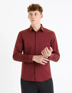 Slim fit hemd van stretchkatoen - bordeaux