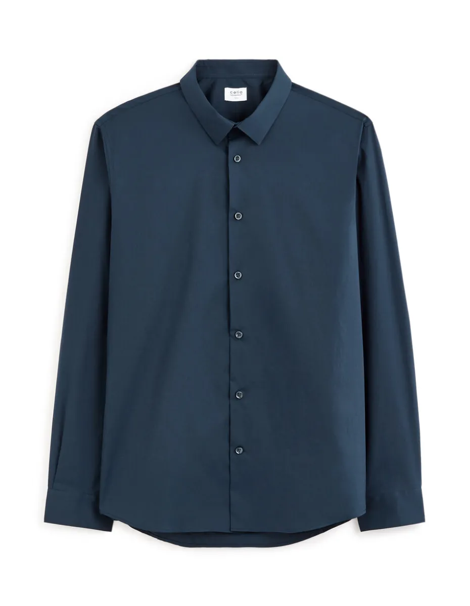 Slim fit overhemd van stretchkatoen - marine