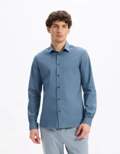 Slim fit overhemd van stretchkatoen - blauw
