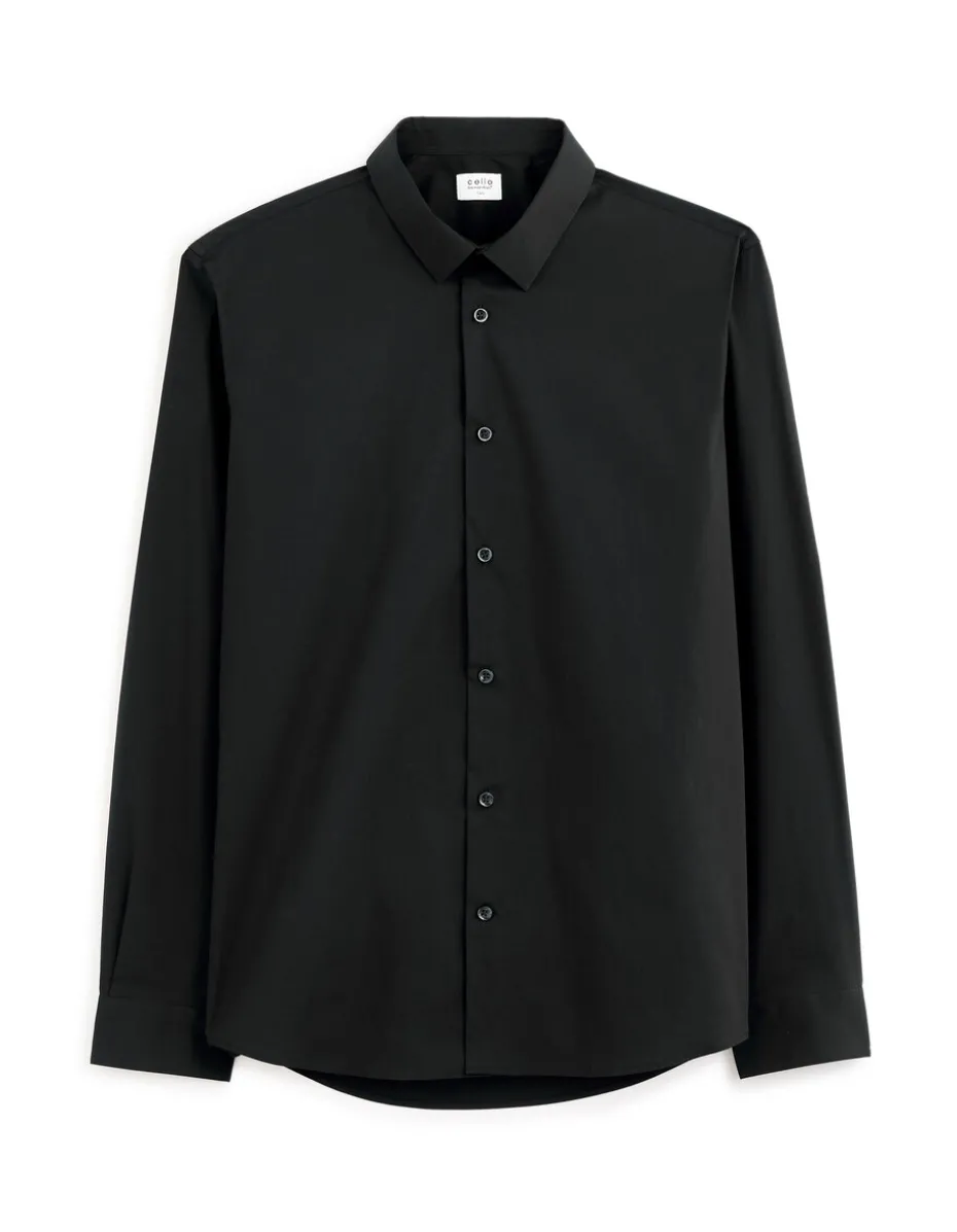 Slim fit overhemd van stretchkatoen - zwart