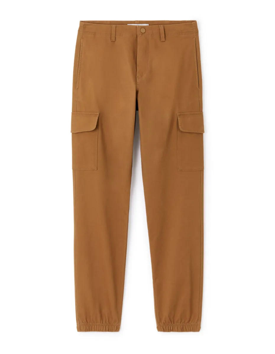 Slim fit stretch katoenen cargobroek - beige