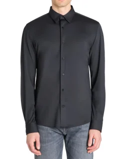 Slim fit stretch shirt - zwart