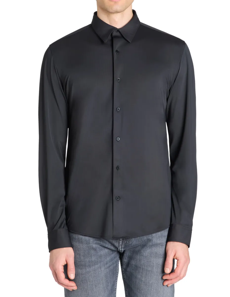 Slim fit stretch shirt - zwart