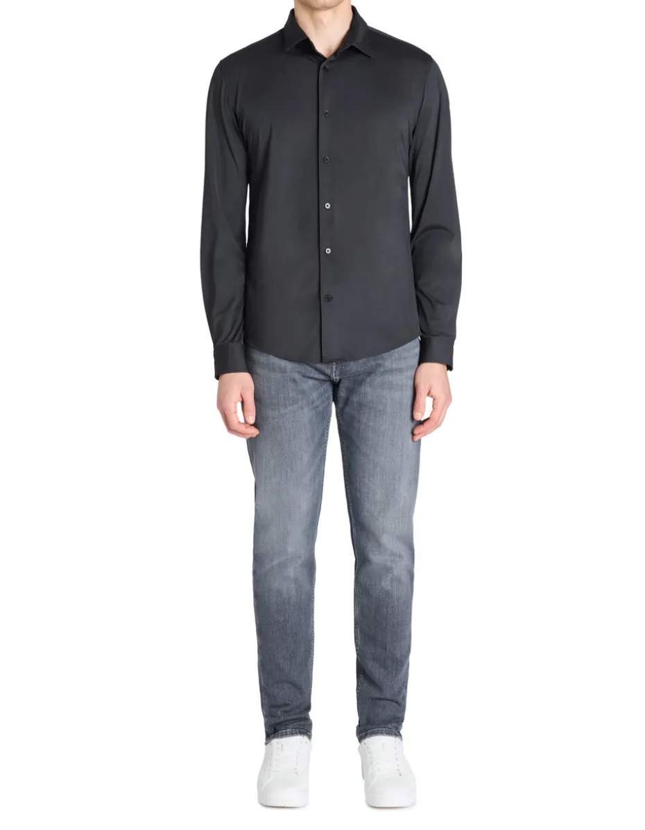 Slim fit stretch shirt - zwart