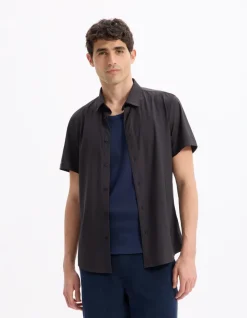 Slim fit stretch shirt - zwart